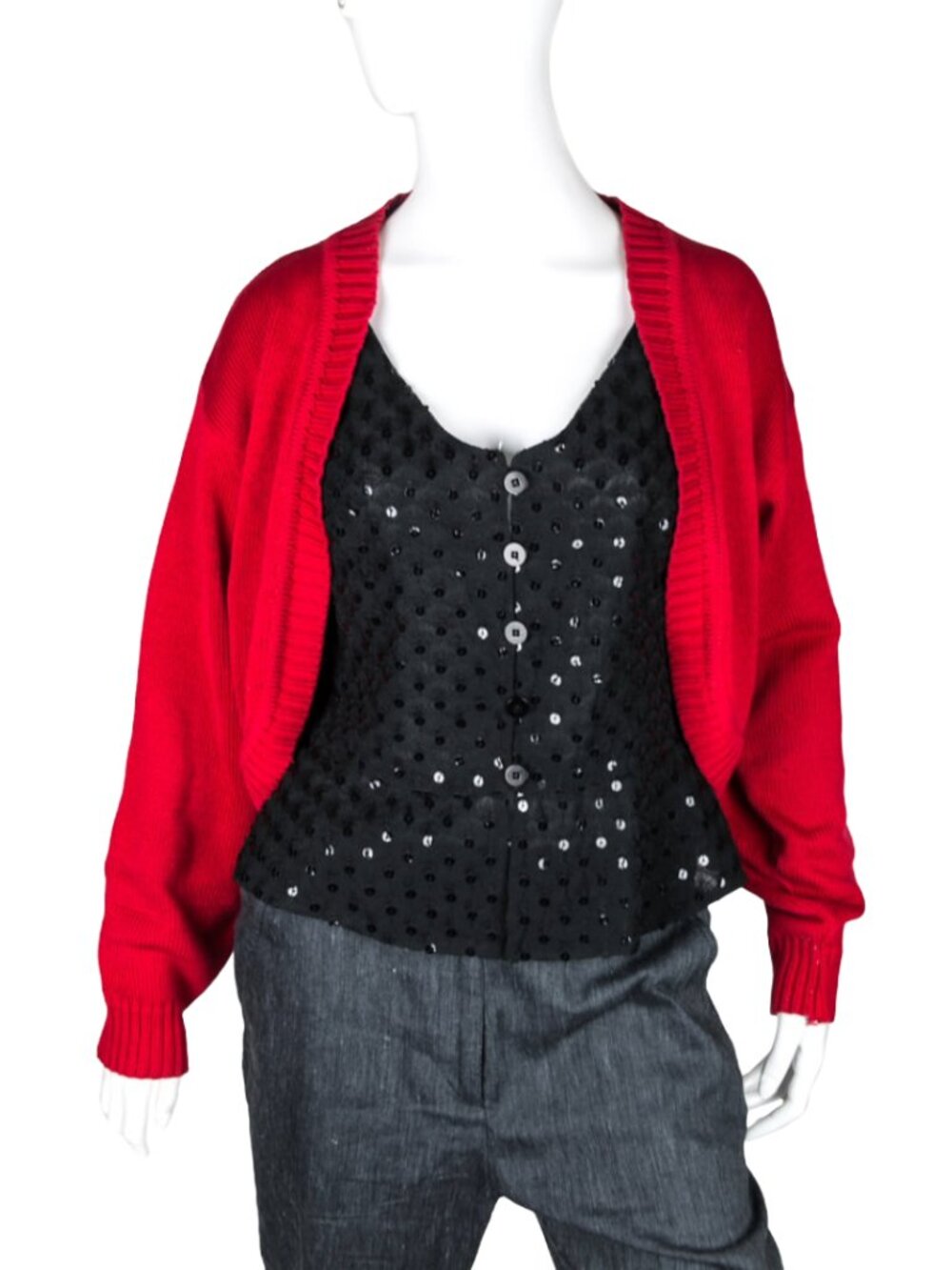 St. John Red Cotton Knit Cropped Shrug Cardigan Minimalist Quiet Luxury Capsule